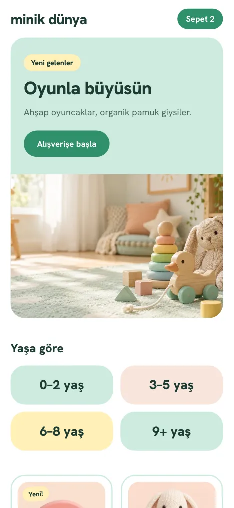 Minik theme mobile home page sample