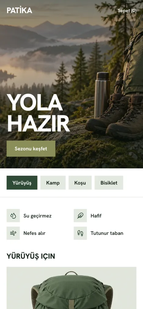 Patika theme mobile home page sample
