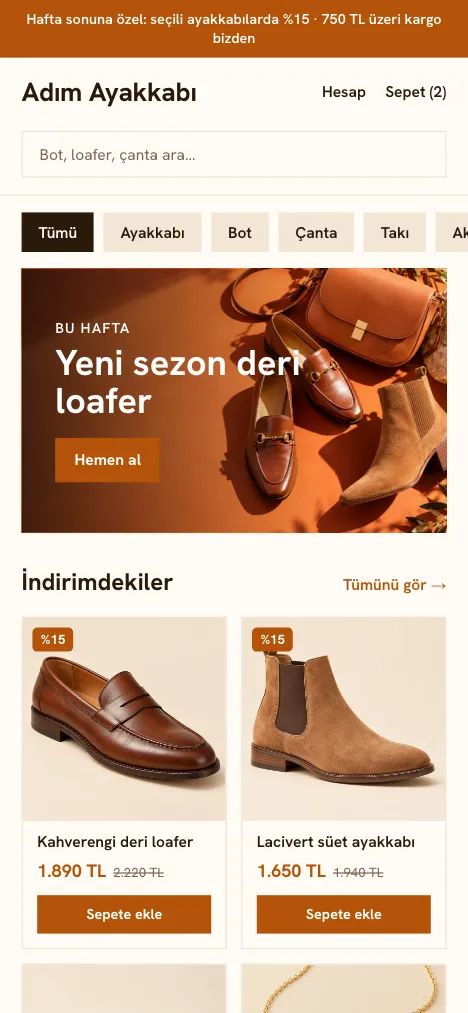 Pazar Yeri theme mobile home page sample